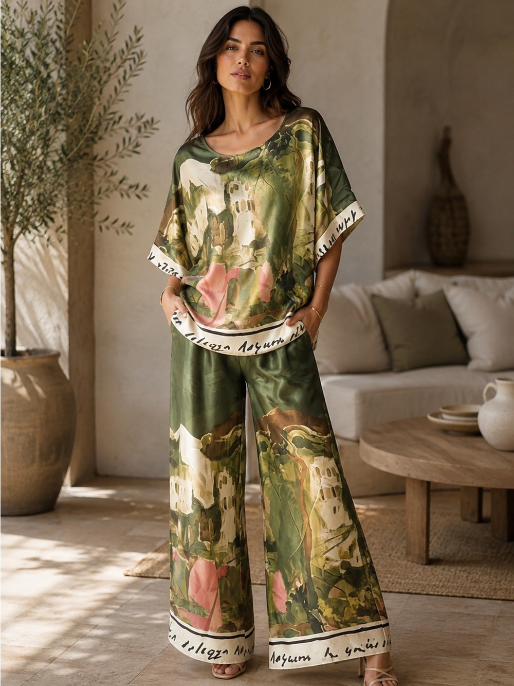 ✨ Made in Italy Printed Satin Two-Piece Set 🇮🇹